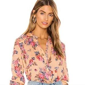 NWOT FREE PEOPLE Hold On To Me Coral FloralLong Sleeve Blouse -- L